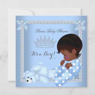 Invitation Little Prince Baby shower Boy Blue Pearl A2