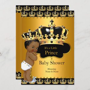 Invitation Little Prince Baby shower Boy Crown Gold Ethnic