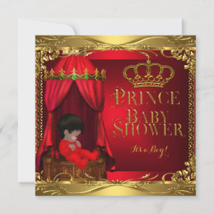 Invitation Little Prince Baby shower Boy Regal Red Crown 5