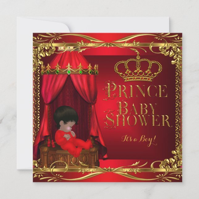 Invitation Little Prince Baby shower Boy Regal Red Crown 6 (Devant)