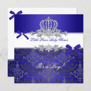 Invitation Little Prince Baby shower Boy Royal Blue Crown