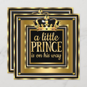 Invitation Little Prince Baby shower Gold Faux foin noir