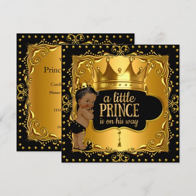 Invitation Little Prince Baby shower Gold Foil Crown (Devant / Derrière)
