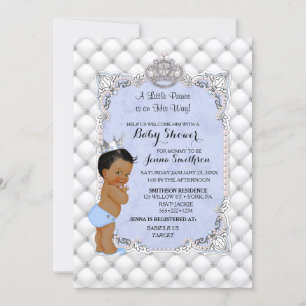 Invitation Little Prince Blue Pearls Diamonds Baby Boy