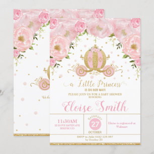 Invitation Little Princess Baby shower Carriage rose Floral