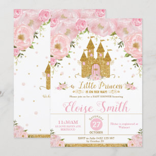 Invitation Little Princess Baby shower Castle Rose Floral 