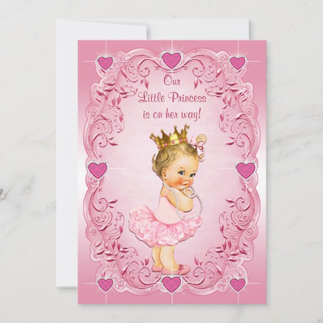 Invitation Little Princess Ballerina Love Hearts Baby shower (Devant)