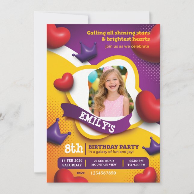 Invitation Little Princess Birthday Invite – Fairytale Crown  (Devant)