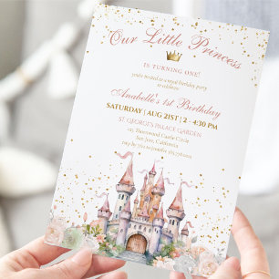 Invitation Little Princess Blush Gold Crown 1er anniversaire