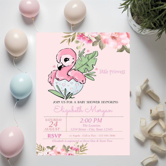 Invitation Little Princess, Flamant rose bébé Baby shower flo (Créateur téléchargé)