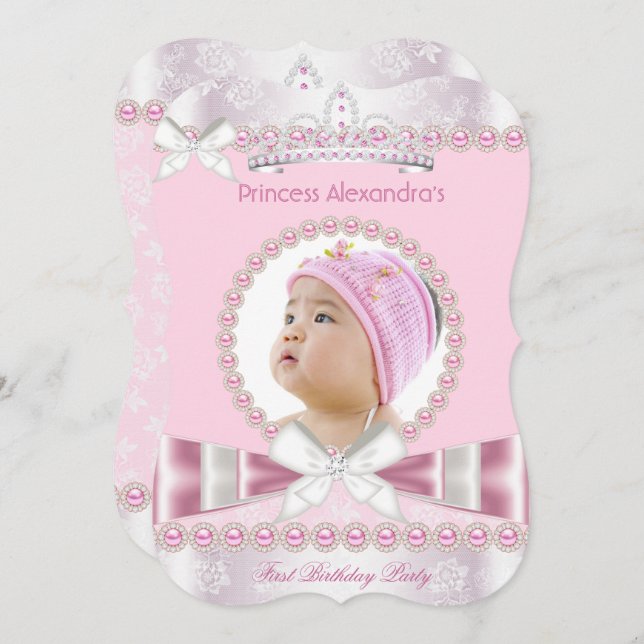 Invitation Little Princess Girl 1er anniversaire (Devant / Derrière)
