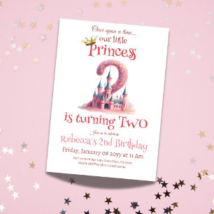 Invitation Little Princess Pink Castle Deuxième 2e anniversai