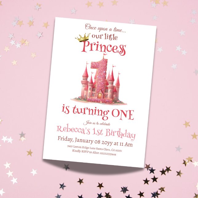 Invitation Little Princess Pink Castle Girl 1er anniversaire (Créateur téléchargé)