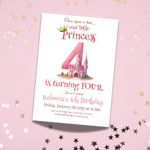 Invitation Little Princess Pink Castle Quatrième anniversaire