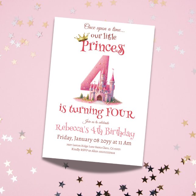 Invitation Little Princess Pink Castle Quatrième anniversaire (Créateur téléchargé)