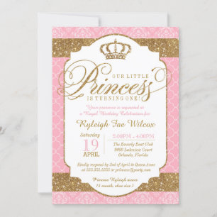 Invitation Little Princess Royal Pink Gold Anniversaire ou do