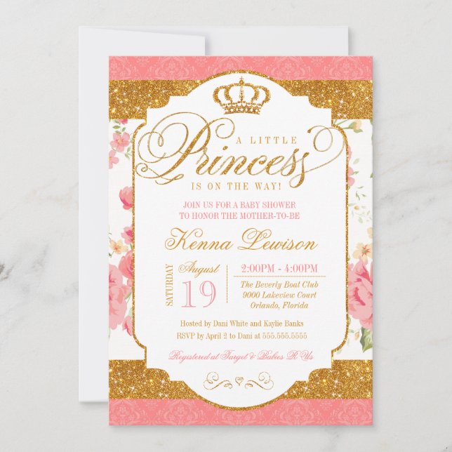 Invitation Little Princess Shabby Chic Floral Baby shower (Devant)