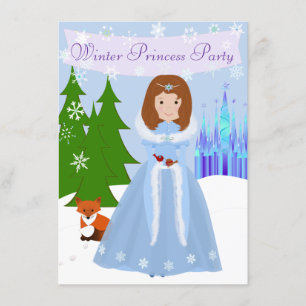 Invitation Little Princess Winter Party Brown Hair