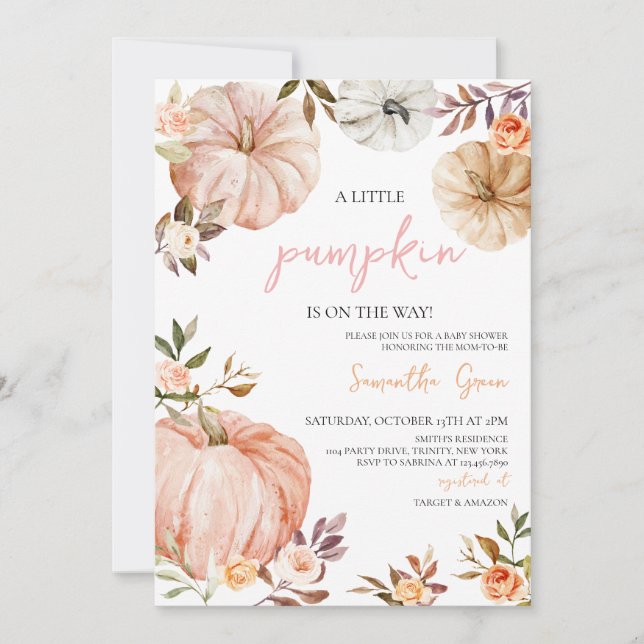 Invitation Little Pumpkin Girl Baby Shower (Devant)