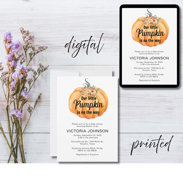 Invitation Little Pumpkin is on the way Baby Shower  (Créateur téléchargé)