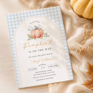 Invitation Little Pumpkin on the Way Blue Bow Boy Baby Shower