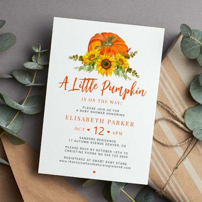 Invitation Little pumpkin orange fall floral baby shower (Créateur téléchargé)