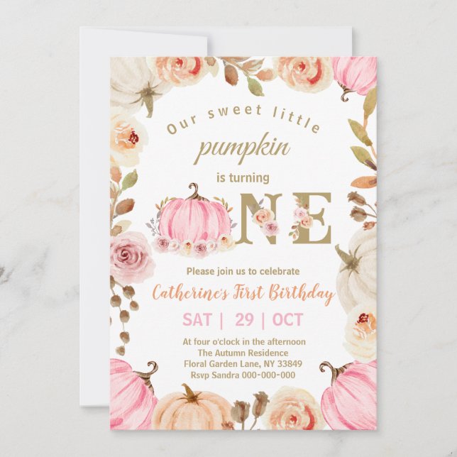 Invitation Little Pumpkin Turning One Birthday (Devant)