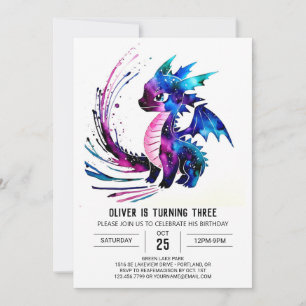 Invitation Little Purple Dragon Digital Boy Anniversaire