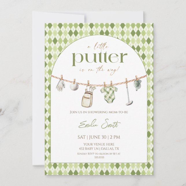 Invitation Little Putter arrive Baby shower golf pour bébé (Devant)
