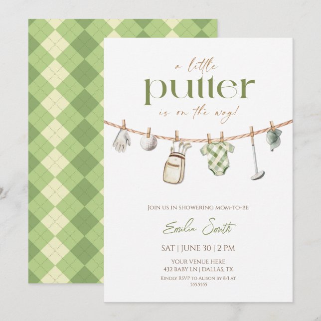 Invitation Little Putter arrive Baby shower golf pour bébé (Devant / Derrière)