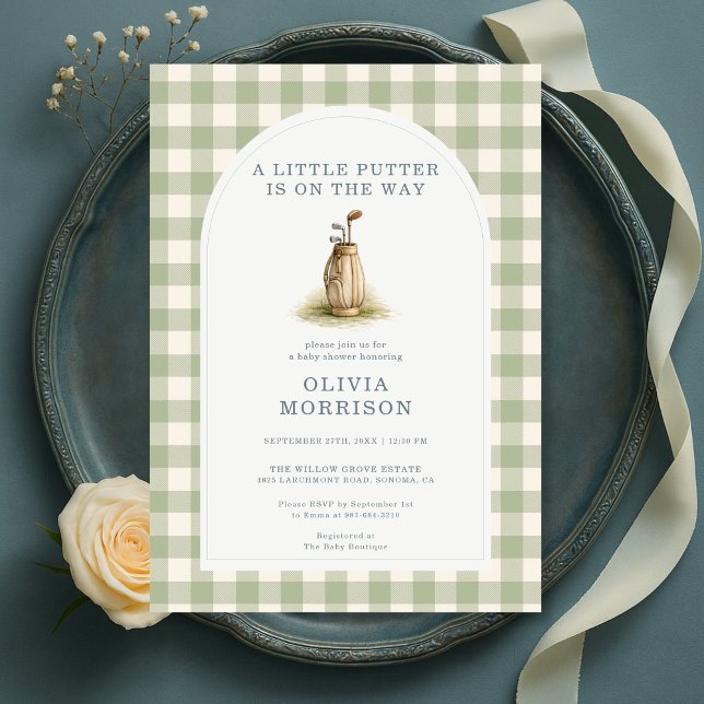 Invitation Little Putter Golf Gingham Baby Shower (Créateur téléchargé)