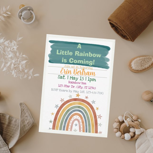 Invitation Little Rainbow Coming, Boho Baby Shower  (Créateur téléchargé)