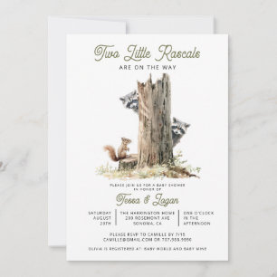 Invitation Little Rascals Raccoons Twins Baby shower