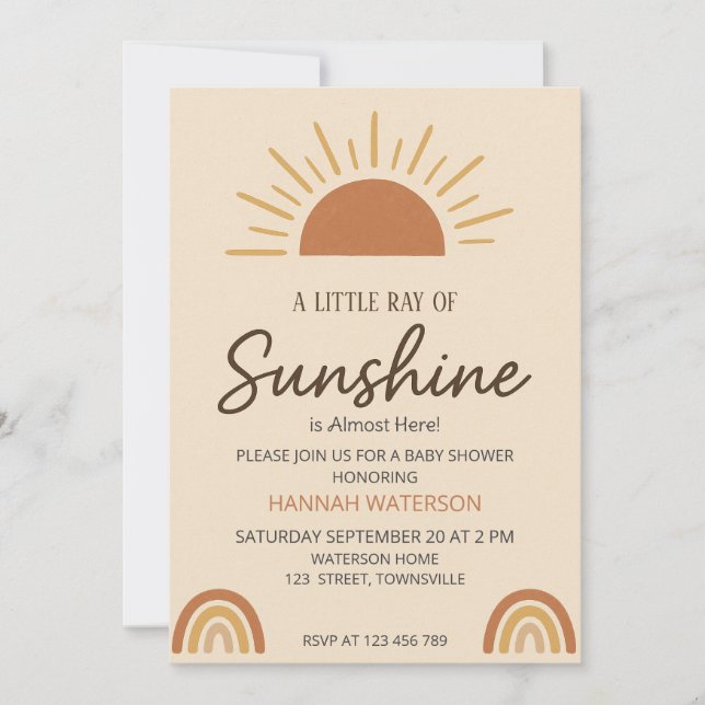Invitation Little Ray of Boho Sunshine – Baby Shower  (Devant)