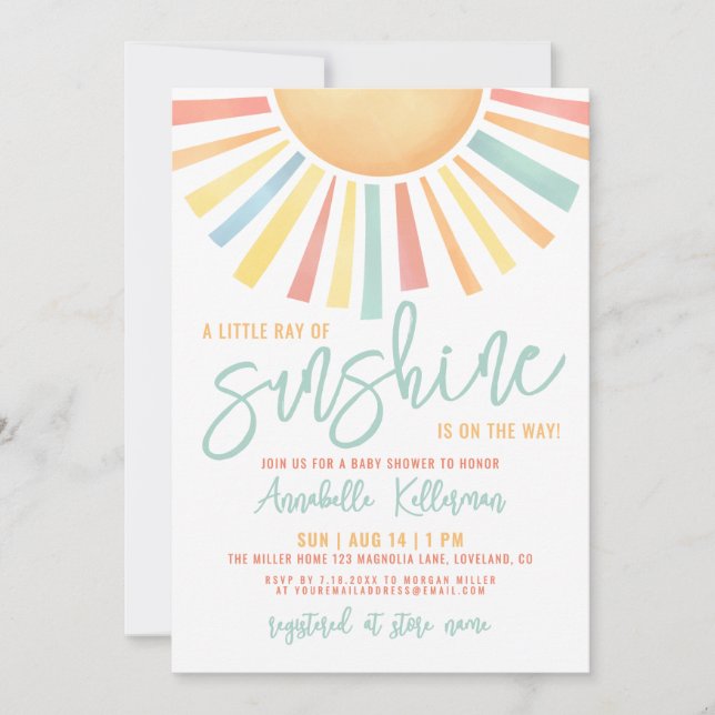 Invitation Little Ray Of Sunshine Baby Shower (Devant)