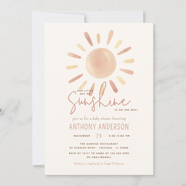 Invitation Little Ray Of Sunshine Baby shower Neutre Pour Les (Devant)
