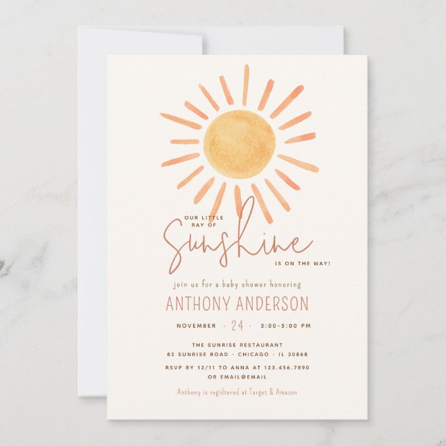 Invitation Little Ray Of Sunshine Baby shower Neutre Pour Les (Devant)