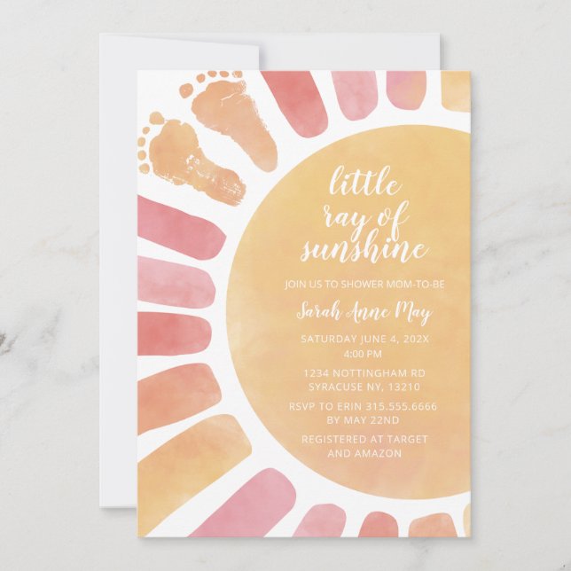 Invitation Little Ray of Sunshine Boho Baby shower (Devant)