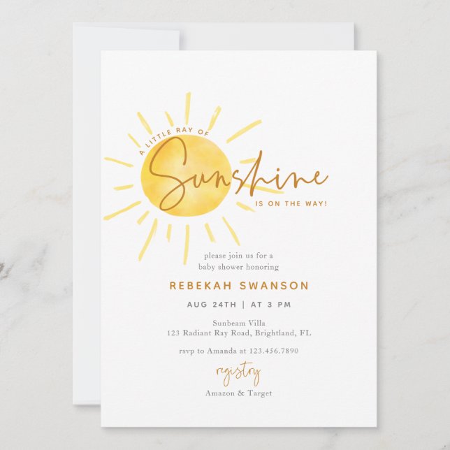 Invitation Little Ray of Sunshine Boho Baby shower (Devant)