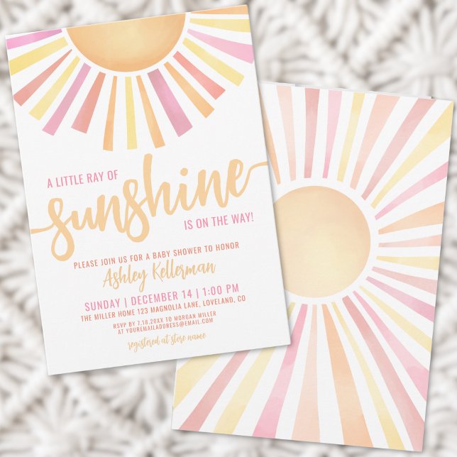 Invitation Little Ray Of Sunshine Boho Baby shower (Little Ray Of Sunshine Baby Shower Invitation)