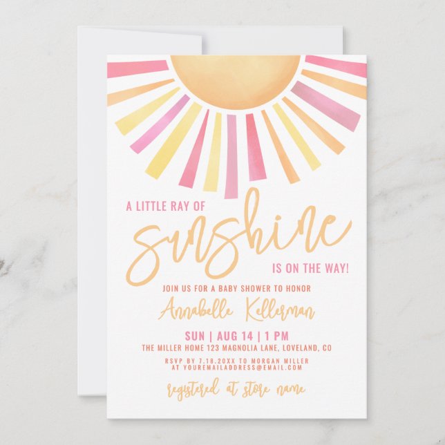 Invitation Little Ray Of Sunshine Boho Baby Shower (Devant)