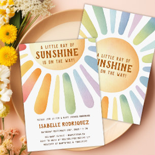 Invitation Little Ray Of Sunshine Boho Rainbow Baby shower