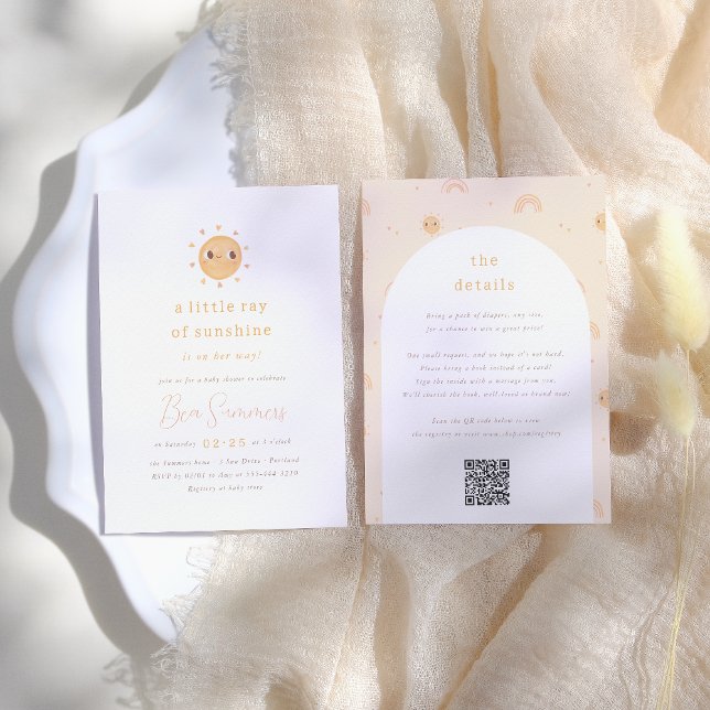 Invitation Little Ray of Sunshine QR Girl Baby shower (Créateur téléchargé)
