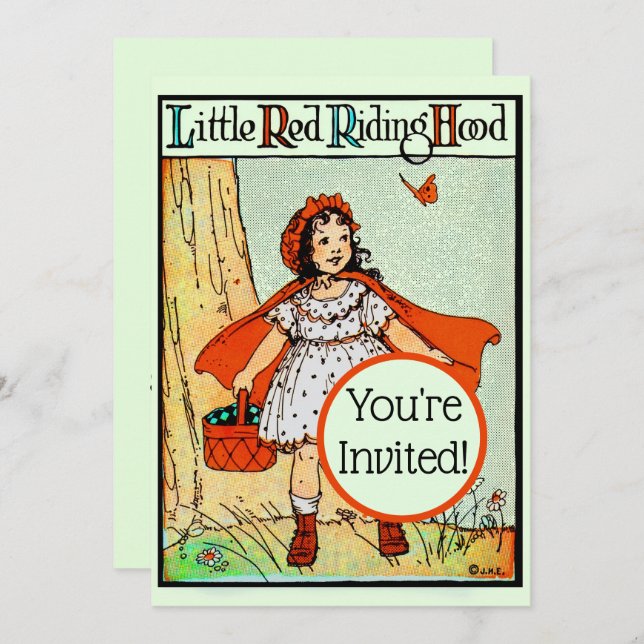 Invitation Little Red Riding Hood Vintage Cute (Devant / Derrière)
