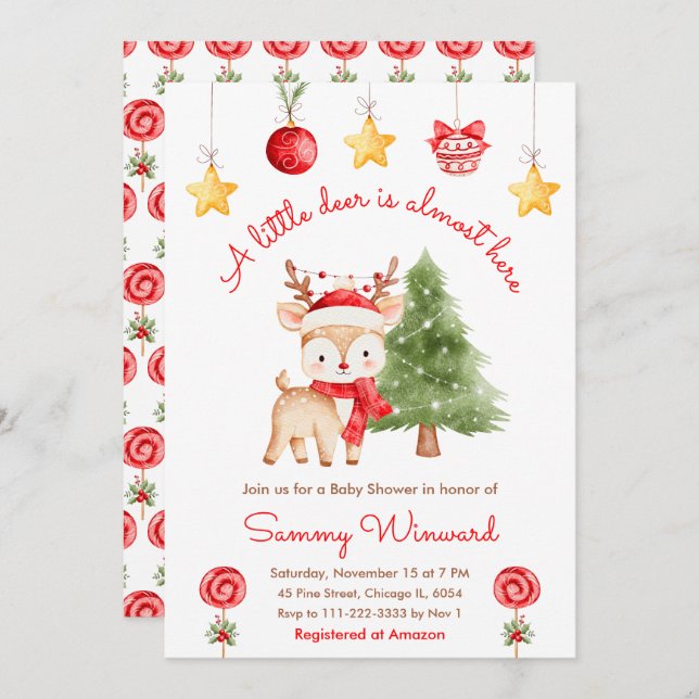 Invitation Little Reindeer Christmas Baby Shower (Devant / Derrière)