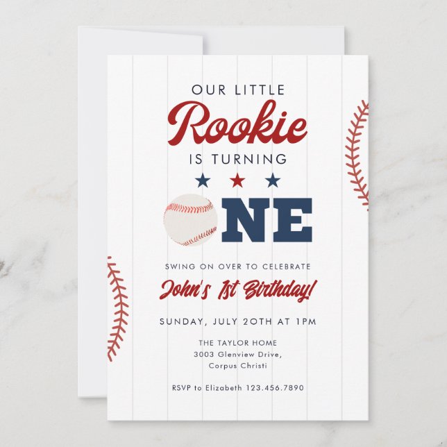 Invitation Little Rookie Baseball 1st Birthday (Devant)
