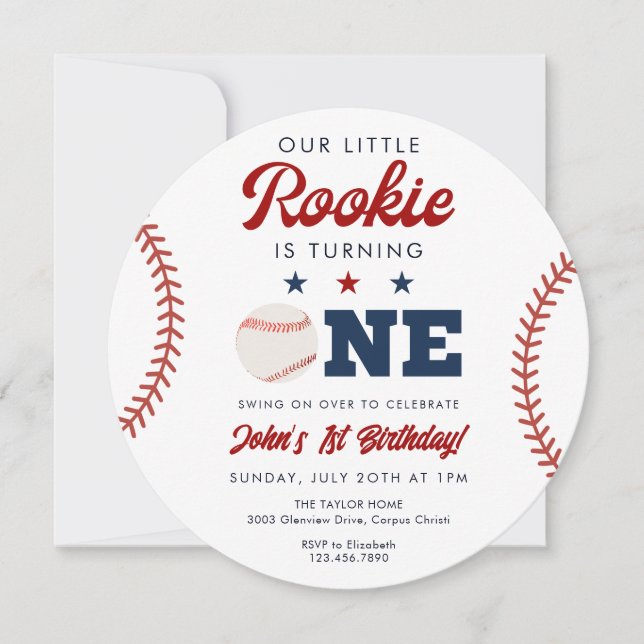 Invitation Little Rookie Baseball 1st Birthday Ball (Devant)