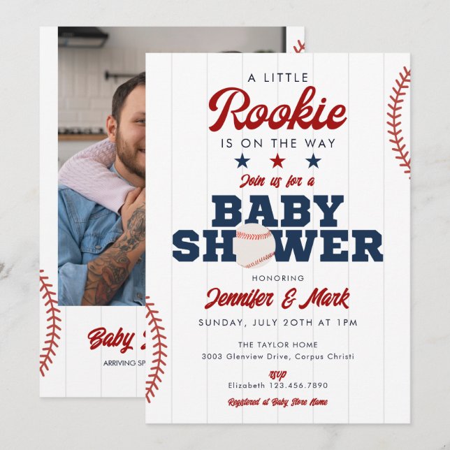 Invitation Little Rookie Baseball Photo Baby Shower (Devant / Derrière)