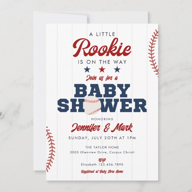 Invitation Little Rookie Baseball Sports Baby Shower (Devant)