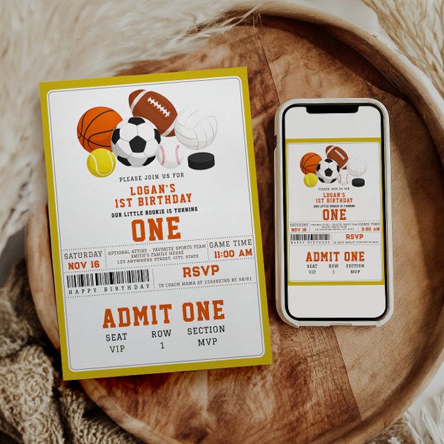 Invitation Little Rookie Sports 1st Birthday | Fun All-Star  (Little Rookie Sports 1st Birthday | Fun All-Star Invitation)